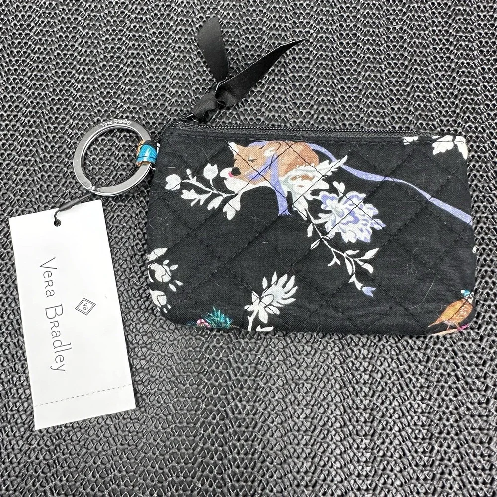 Vera Bradley Zip ID Case Merry Mischief Quilted Coin Purse Key Ring Wallet NWT